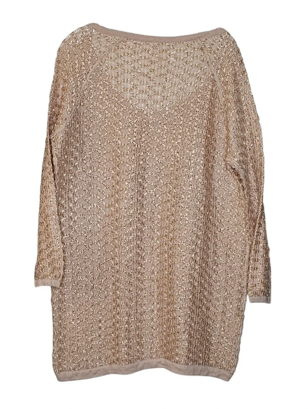 Free People New Romantics Joan of Arc Gold Cream Weave Mesh V-neck Coverup Large - Picture 6 of 12